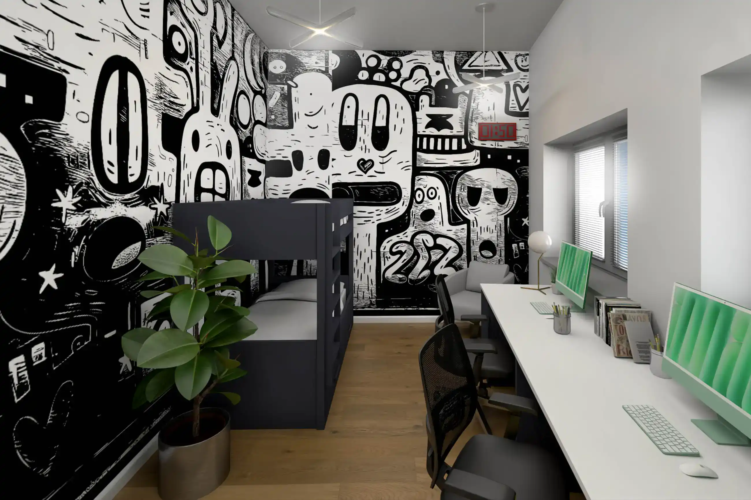 Teenagerský pokoj, extravagantní tapeta.
