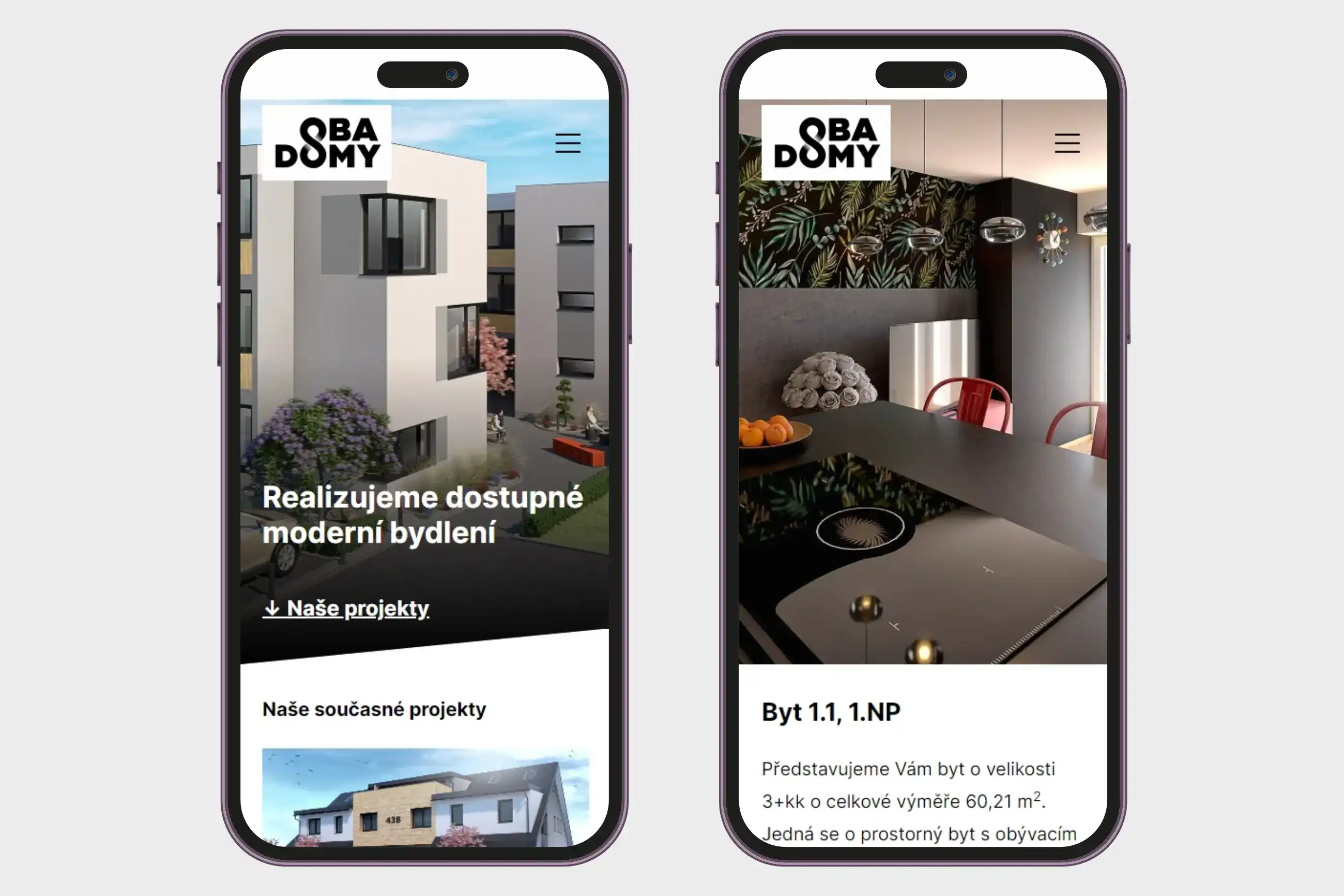 OBA DOMY moderní webová prezentace developerských projektů.