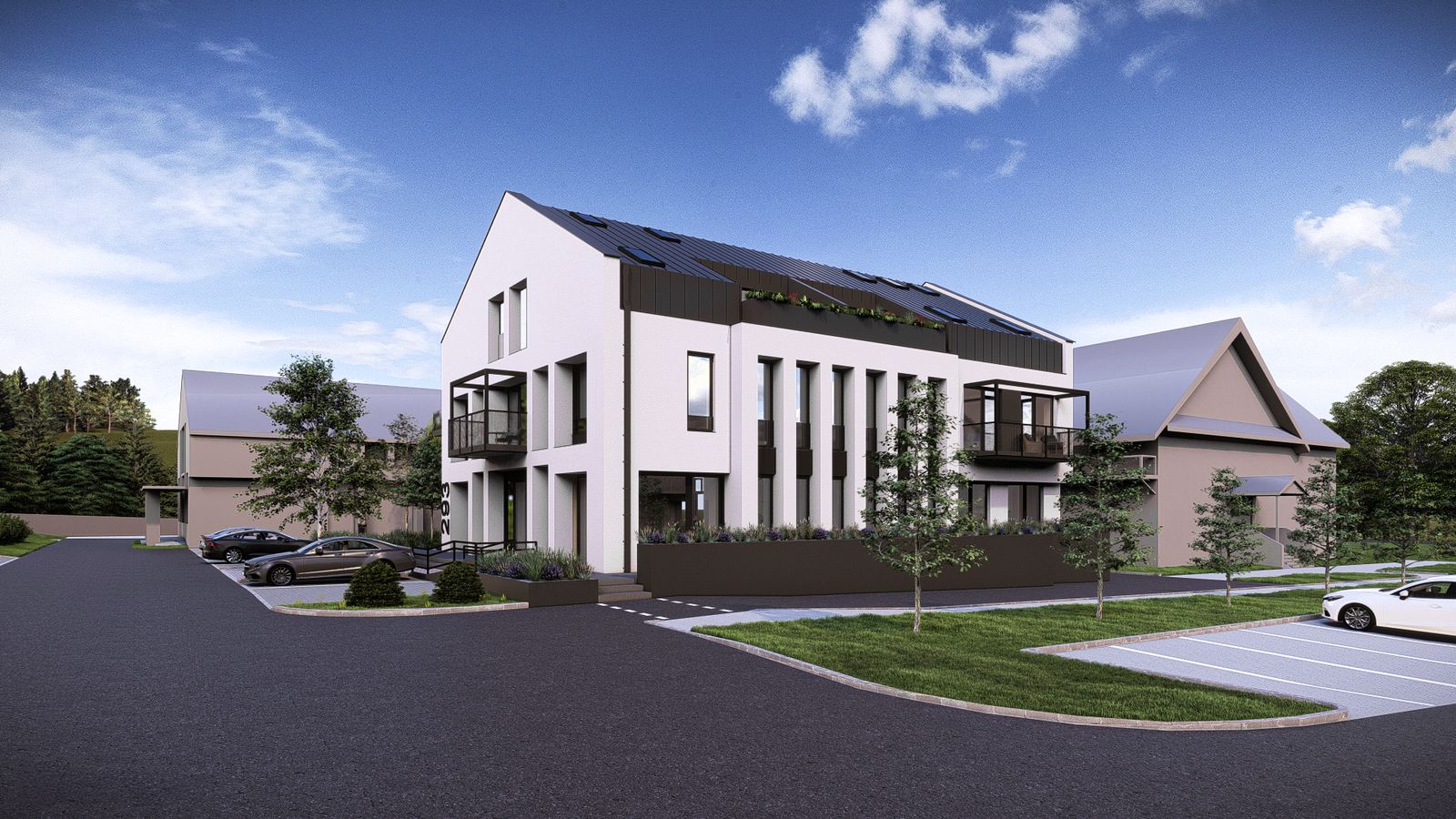 Vizualizace bytového komplexu Valaška - pohled do parku.